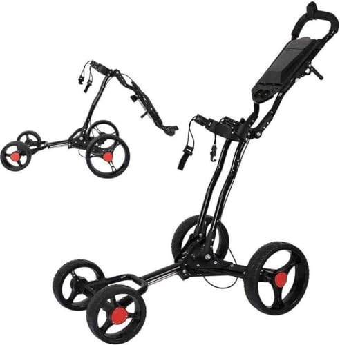SHUKUILIUDT Carrito de Golf Carro de Golf de 4 Ruedas, Plegable Ligero Caddie de Golf con el Freno de Mano, paragüero, sostenedor de la Bebida, Lisa Ruedas, Panel Multi-función - Fácil Instalación