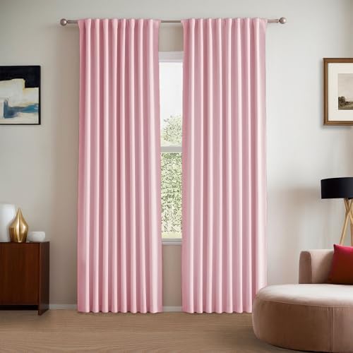 ABBRIGE Pink Curtains Blackout for Bedroom 2 Panels Set - Baby Blush Pink Pretty Room Decor - Back Tab and Rod Pocket with Hooks for Ceiling Track System