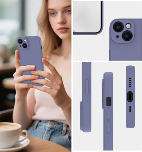 Image of DIZORO Square Microfiber Candy Case Compatible for iPhone 14 Shockproof Slim Back Cover Liquid Silicone Case - Lavender Grey