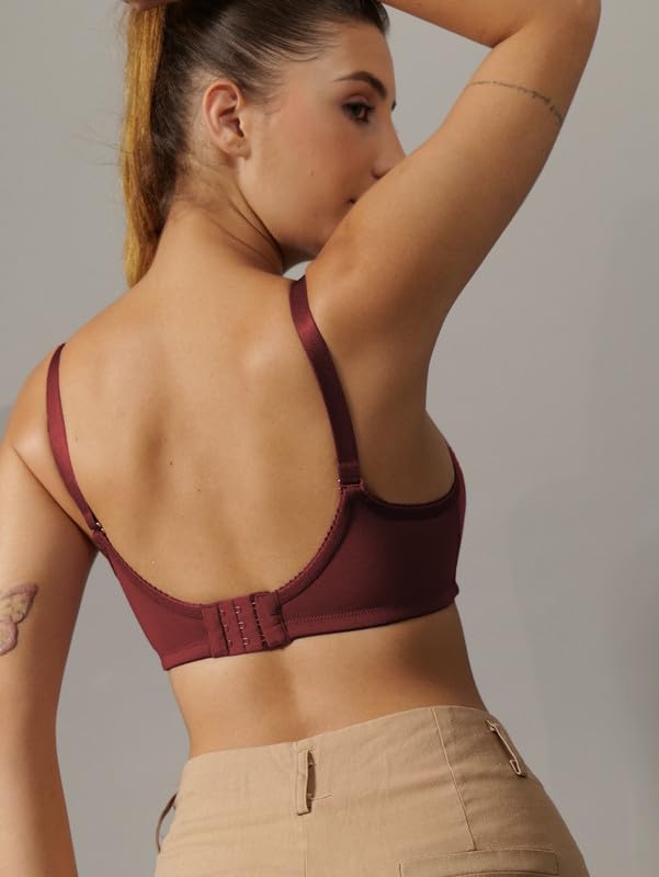 Image of BODYSIZE Women's Demi Cup Padded Bra | Soft Cotton-Lycra Stretch | Wire-Free Comfort, Lightly Padded Support, Seamless with Adjustable Straps (ELA)