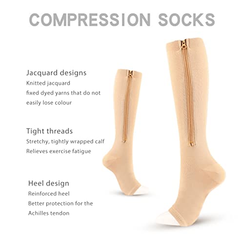 Valcatch 3 Pairs Zipper Compression Socks for Women Men 20-30 mmHg Support Hose Stockings Calf Knee High Running Walking3