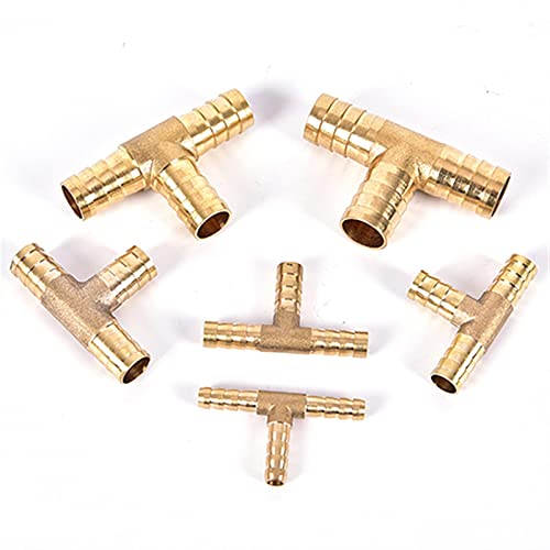 Zkenyao-Brass Connector T-Shape Brass Tee Barb Hose Fittings 6mm 8mm 10mm 12mm 3 Way Hose Tube Barb Copper Barbed Coupling, Simple to Install (Size : 10MM)