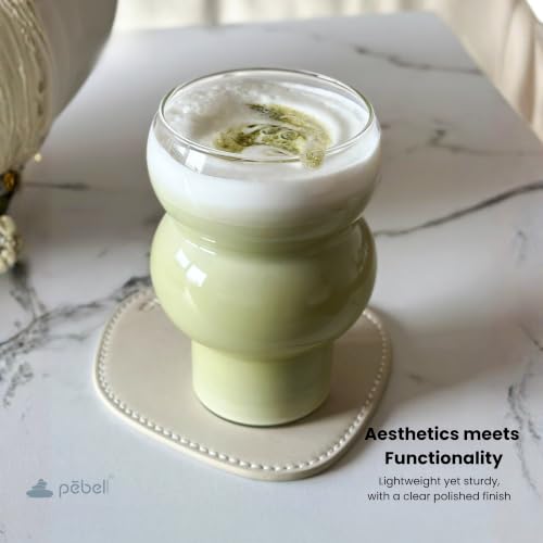 Image of PEBELLIFEWARE Viral Bubble Glass Tumblers (Set of 2) - Hand-Blown Borosilicate Clear Drinking Glasses 550ml for Coffee, Cocktail, Matcha & Smoothie - Microwave & Dishwasher Safe