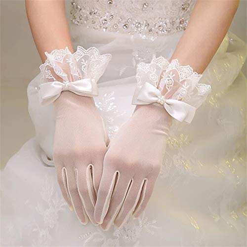 R STAR Floral Short Lace Gloves, Women Wrist Length Gloves for Wedding(B)2