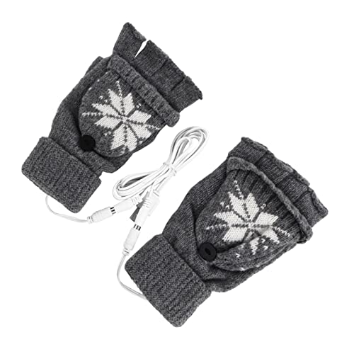 Totority 1Pair USB Heated Fingerless Gloves Knitted Winter Hands Warmer for Women Elastic Mitten Flexible Design for Cold Weather Easy to Use with USB Connection