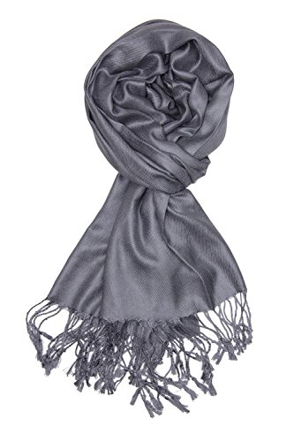 Achillea Large Soft Silky Pashmina Shawl Wrap Scarf in Solid Colors (Dark Grey)