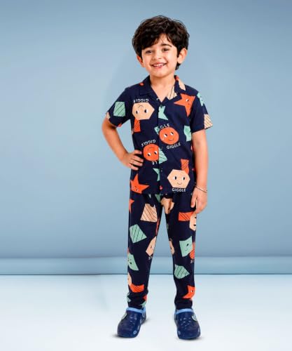 Image of 3BROS Unisex Pure Cotton Short Sleeve Kids Night Dress for Boys & Girls Nightwear /Sleepsuit /Sleepwear /Loungewear Night Suit for Boys and Girls Top and Pyjama Combo Set