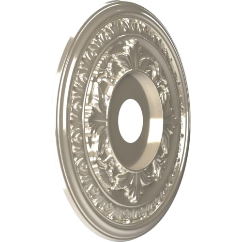 Image of Ekena Millwork CMP19BABCR Baltimore Thermoformed PVC Ceiling Medallion (Fits Canopies up to 7 3 /4 inch), 19 inchOD x 3 1 /2 inchID x 1 inchP, Bright Coat Chrome