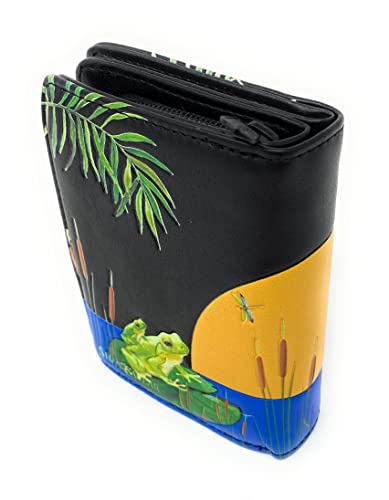 Shag Wear Sunset Frog Small Wallet for Women and Teen Girls Vegan Faux Leather Black 4.5"2