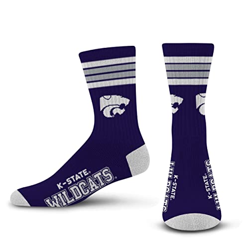 For Bare Feet NCAA Kansas State Wildcats 4 Stripe Deuce Crew Sock Team Color MEDIUM