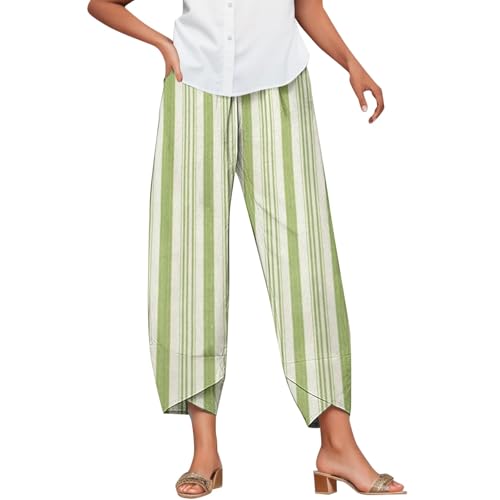 Pantalon fluide été en lin pour femme avec cordon de serrage réglable et taille haute confortable