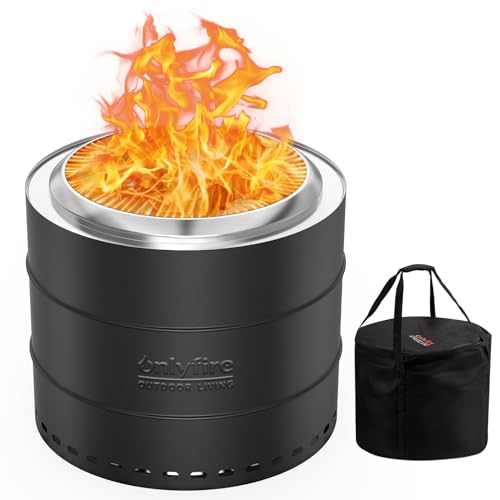 50cm Rauchfreie Feuerstelle, Feuerschale mit Abnehmbarer Aschekasten, wasserdichte Aufbewahrungstasche, Edelstahl, Outdoor Feuerstellen für Garten, Holzverbrennung und Pellets, Schwarz