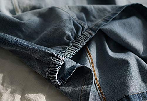 Flygo Women's Casual Elastic Waist Midi Long Denim Skirt with Pockets Light Blue4