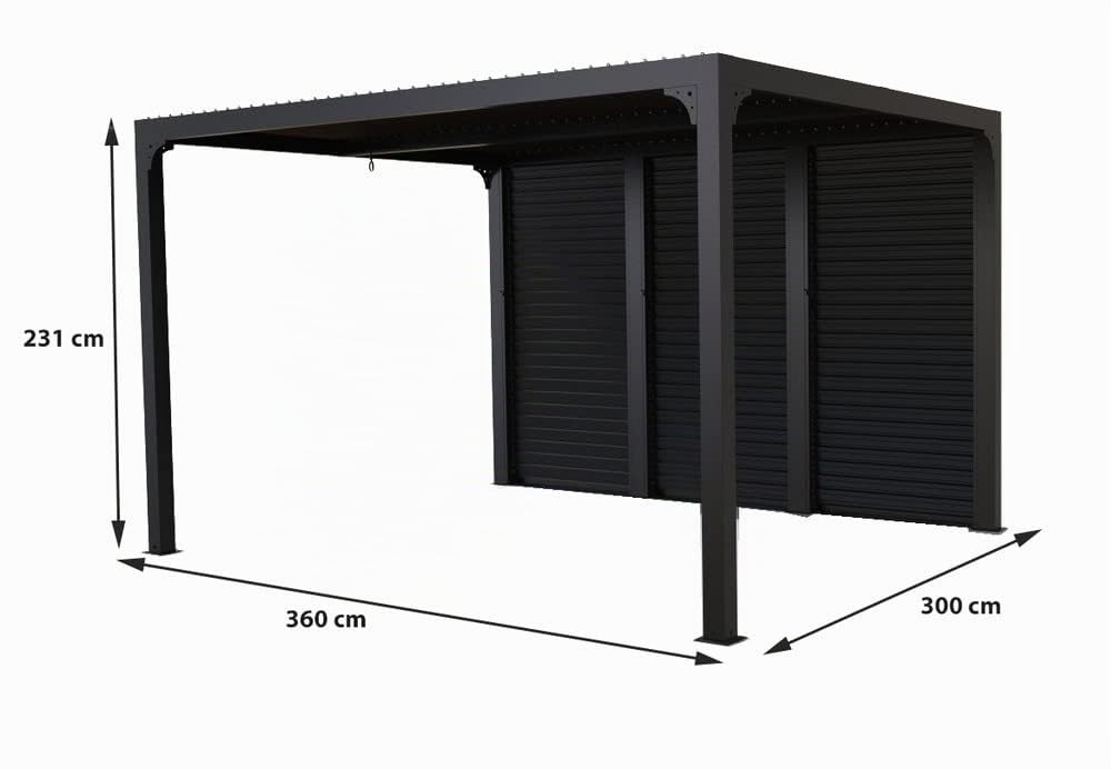Pergola bioclimatique + ventelles alu Mobiles côté 3,60 m - 10,80 m2 - Alu