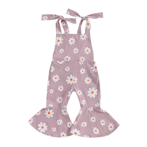 Baby Girl Flare Jumpsuit Toddler Floral Bell Bottom Romper Daisy Sleeveless Suspender Pants Infant Wide Leg Overalls