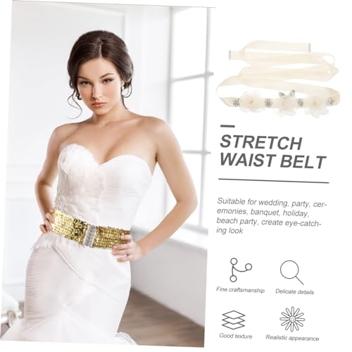 Gold Belt Stretchy Dress Belt Rhinestones Elastic Waist for Wedding or Party Wide and Decorative4