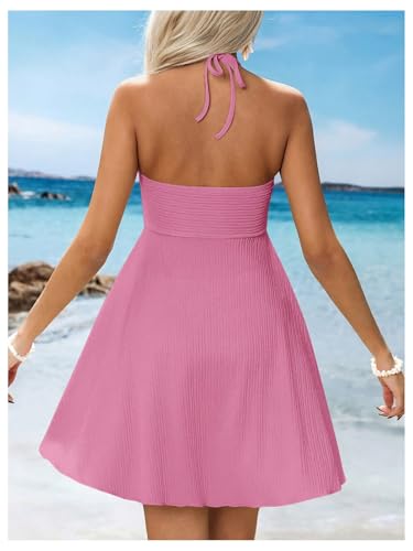 Image of MakeMeChic Women's Summer Halter Dress Cut Out Tie Backless Criss Cross Flowy Short Dresses Sundress