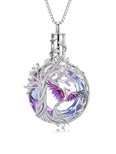 TOUPOP Phoenix Urn Necklace Cremation Jewelry for Ashes 925 Sterling Silver Crystal Phoenix Pendant with Funnel Filler Memorial Jewelry Gifts for Women