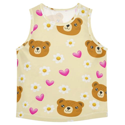 J JOYSAY Bear Daisies Hearts Beige Boys Tank Top Sleeveless Muscle Shirts Quick Dry Kids T-Shirts 3-15T