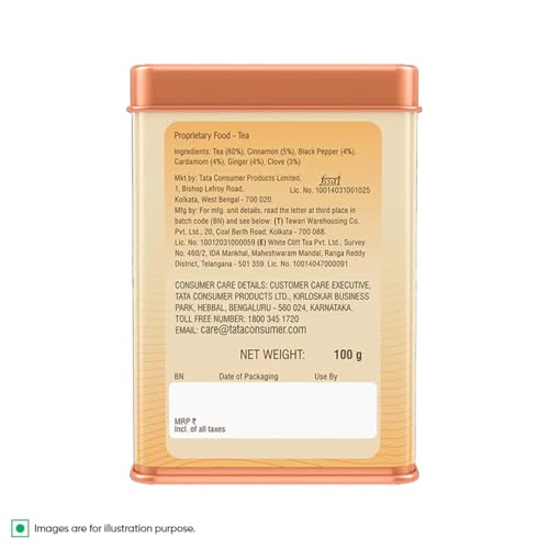 Image of 1868 by TATA Tea Masala Chai, Blend of Assam Black Tea, Cinnamon, Black Pepper, Cardamom, Ginger, Clove, Spicy, Malty, Aromatic, Whole Loose Leaf, From House of TATA (30 Cups /100g)