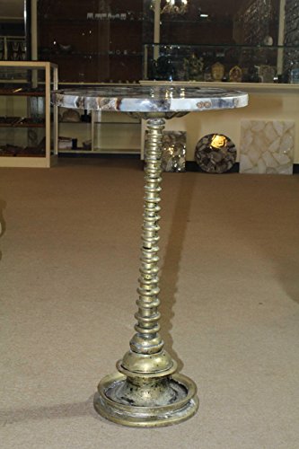 Rajasthan Gems Handmade Decorative Mosaic Natural Semi Precious Agate Stone Inlay Round Side Table Top #TOP6