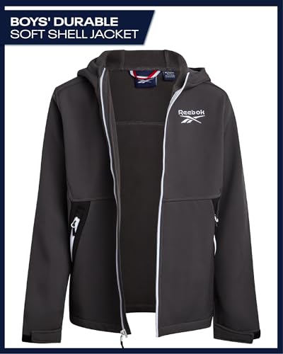 Image of Reebok Boys Fleece Jacket - Polar Fleece Lined Wind & Water Resistant Softshell Winter Jacket - Outdoor Winter Coat for Boys