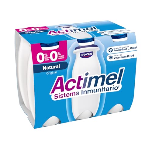 Actimel Yogur bebible natural- con probioticos, fermentos, vitaminas y 0% azúcares - Pack 6x100g