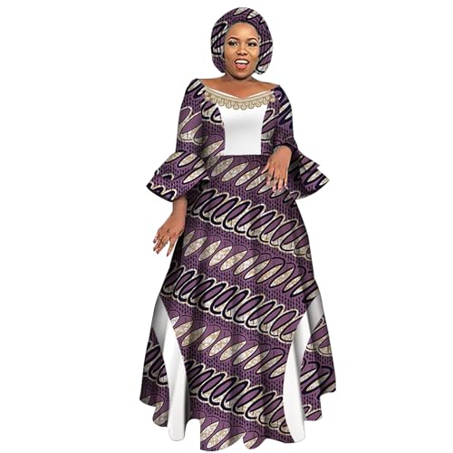 Image of iooiooi Womens African Print Party Maxi Dress Tradition Dashiki Ankara Long Dress & Headwrap