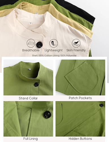 Watashi Women's Stand Collar Cotton Vest Casual Button Up Oversized Sleeveless Waistcoat Spring Summer Layering Cardigan (Green-M) — view 6