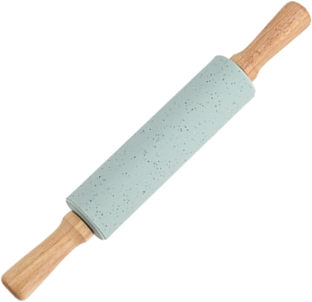 Silicone Rolling Pin Wood Handle, Large Blue Dumpling and Dough Roller for Baking, Practical Kitchen Tool for Pastry and Pizza Dough Preparation