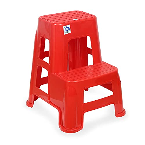 Image of Nilkamal STL21 Step Stool for Home, Bedroom, Bathroom, Kitchen, Living Room, Office, Adult, Kids, Children's and Garden Stool with 100Kg Load Capacity (Bright Red)