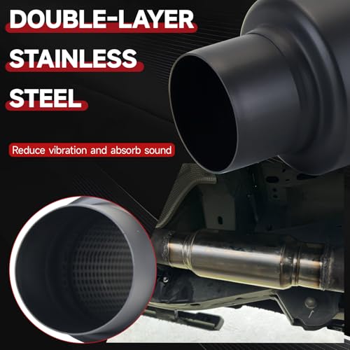 Image of LCGP 2.5 inch Inlet Universal Resonator Muffler, 2.5 inch Outlet 12 inch Overall Length Stainless Steel High Performance Muffler, Polished, Pass-Thru Design Black