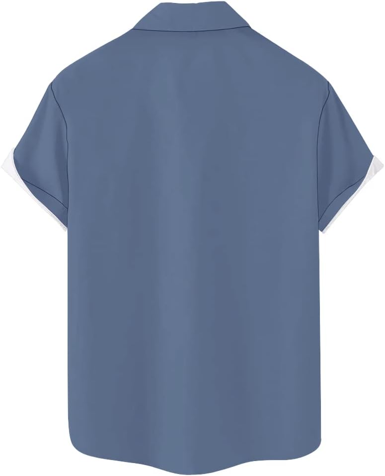 QIVICIMA Men's Retro Bowling Shirts 50s Vintage Button Down Color Block Active Shirts Flamingo Print - Image 4