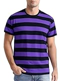 Funny World Purple and Black Striped Shirt Men Cotton Short Sleeve Halloween T-Shirts, Purple and Black, Medium