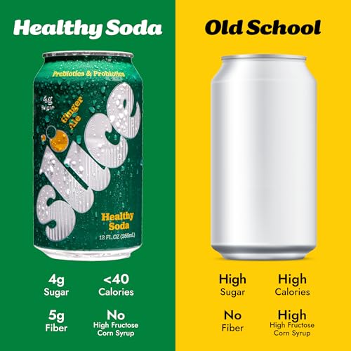 Image of Slice Healthy Soda, Ginger Ale, Prebiotic & Probiotic Soda Pop, 5g Fiber, 35 calories, 12 fl oz 12 Pack