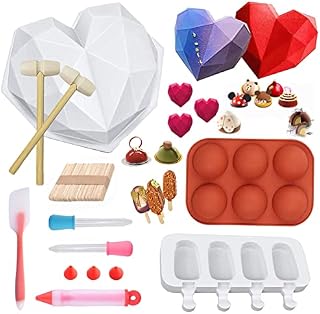 Heart Silicone Mould, 3D Diamond Heart Moulds Love Mousse Cake Mould for Valentine's Day Chocolate Cake for Making Pudding Dessert Cake Baking DIY Tools Sets Heart Shape Silicone Molds(59Pcs)
