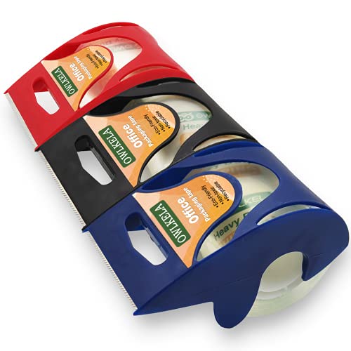 Image of OWLKELA Noiseless Shipping Packaging Tape 1.97 inch x 32.8 Yd, 3 Pack Heavy Duty Clear Packaginging Tape with Dispenser, Moving Tape, Box Tape, Strong Seal on All Box Types, 1.02 inch Core