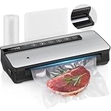 Vacuum Sealer for Food -90kpa Vacuum Sealer Machine with Bags Storage and Built-in Cutter, Food Sealer with External Vac Function, Dry Moist Modes, Bag Roll included, Stainless Steel