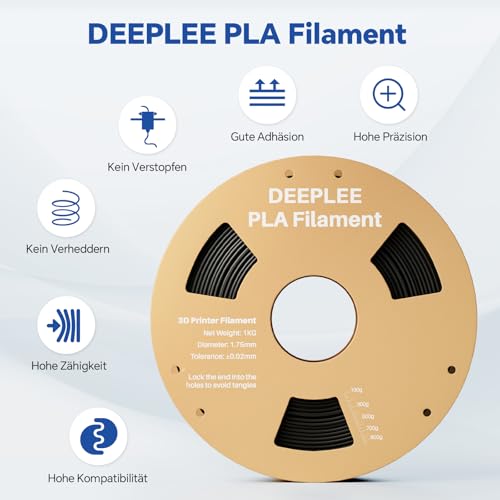 DEEPLEE PLA Filament 1.75mm, 3D Drucker Filament 1kg (2,2lbs), Maßgenauigkeit +/- 0,02 mm, Filament 3D-Druckmaterialien für FDM 3D Drucker, Grau