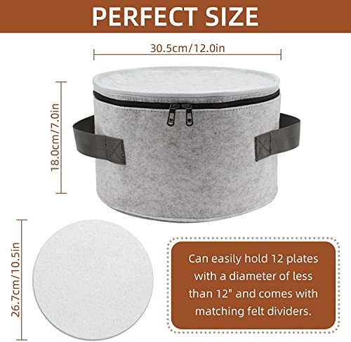 Image of Green Sheep Plate Storage Case with 12 Thick Felt Dividers for Storing and Organizing Dinnerware Dishes, Light Grey