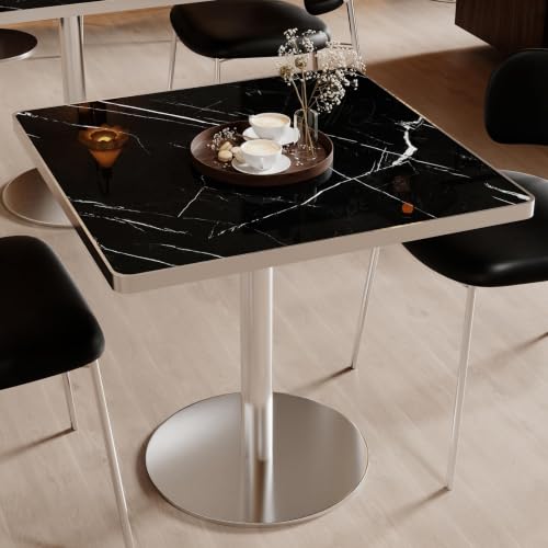 Image of AliSefaiy31.5''Square Dining Table,Square Pedestal Table,Marble BistroTable | 1.2 inch Marble Tabletop, Heat Resistant /Scratch Resistant /Easy Clean /Dining Room /Restaurants /Small Spaces /Marble Black