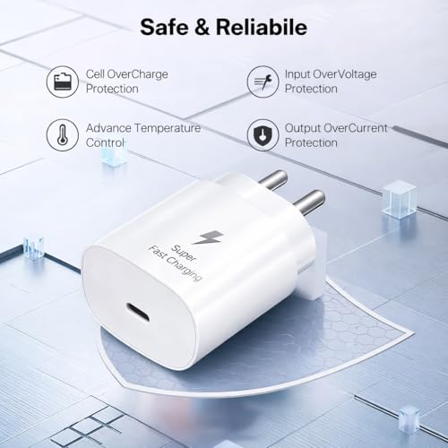 Image of 25W PD 3.0 Type C Superfast Charger Adapter for Samsung Galaxy M17|M07|M36|M06|A55|A35|F06|S25 fe|S22|S24|F36|F16|M35|S23|A06|iPhone|Tab S11| 25W by HESPA (SVXQ 5)