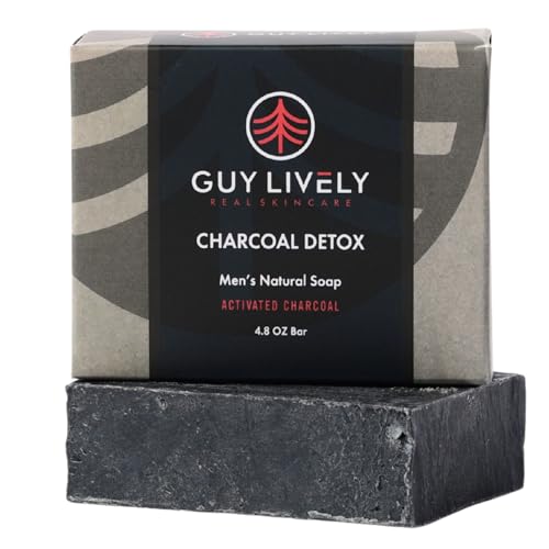 Guy Lively Activated Charcoal Soap Bar for Men, Detoxifying & Exfoliating Natural Bar Soap with Tea...