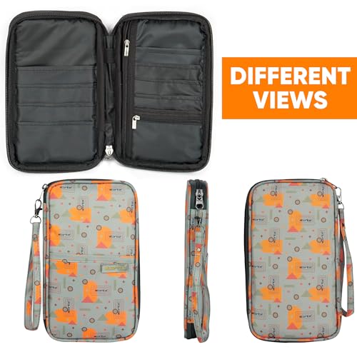 Image of Storite Nylon Geometric Design Travel Passport Holder Wallet Passport Cover Travel Accessories Passport Holder Organizer for Men Women(Orange /Grey - 13 x 3 x 23 cm)