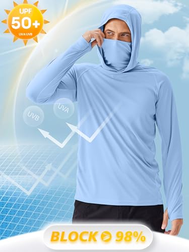 Image of PINSPARK Men's Sun Protection Hoodie with Mask UPF 50+ UV Long Sleeve Shirt Men Rash Guard Performance Fishing Hiking Shirt