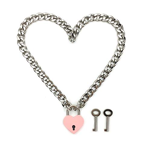 Succuba Padlock Necklace Chain Collar Choker with Two Keys and Box for Women, Men and Pet (G, 16)