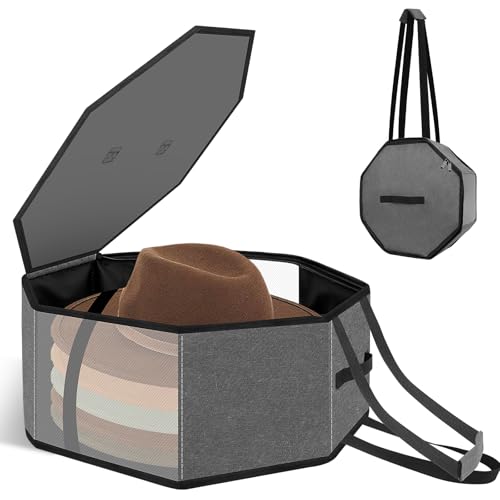 Dreamtop Large Hat Boxes for Women Storage and Travel, Foldable Hat Boxes Cowboy Cap Hat Organizer for Closet with Handles for Men Storage Large Hat Bag Carrier, Grey