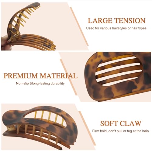 Yeomju Pack of 4 Tortoiseshell Leopard Flat Hair Clips for Women Comfortable Round Lay Down Claw Clip for Thick and Thin Hair - Image 4