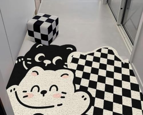 AZIEBAY リトルモンスター漫画玄関ドアワイヤーリングフロアマットリビングルームホール滑り止め耐摩耗性家庭用フロアマットカット可能