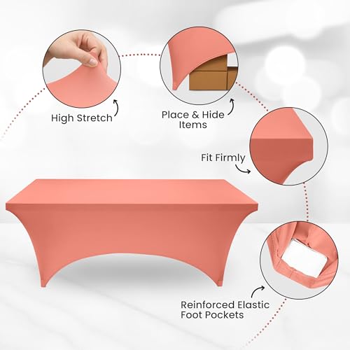 Image of Utopia Kitchen Spandex Tablecloth 1 Pack [6FT, Coral] Tight, Fitted, Washable and Wrinkle Resistant Stretch Rectangular Patio Table Cover for Event, Wedding, Banquet & Parties [72Lx30Wx30H Inch]